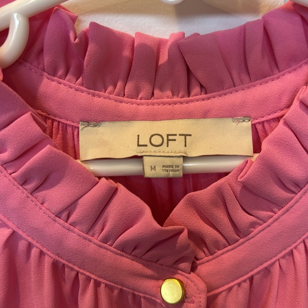 LOFT Mixed Media Ruffle Neck Sleeveless Shell - Picture 2 of 4